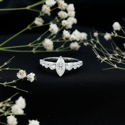 7x14 MM Marquise Moissanite Engagement Ring (Side Stone)