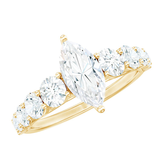 7x14 MM Marquise Moissanite Engagement Ring (Side Stone)