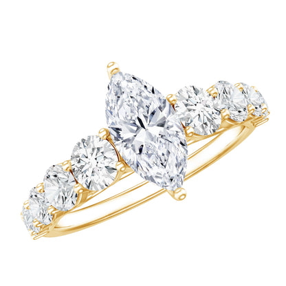 7x14 MM Marquise Moissanite Engagement Ring (Side Stone)
