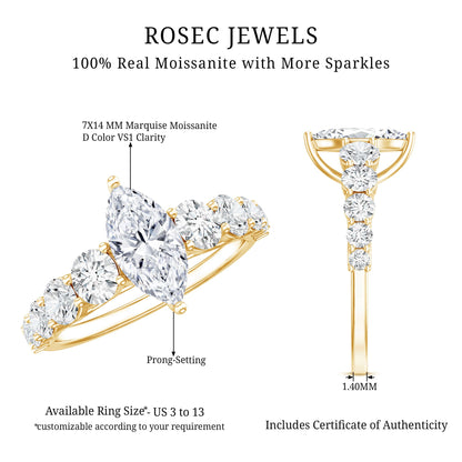 7x14 MM Marquise Moissanite Engagement Ring (Side Stone)