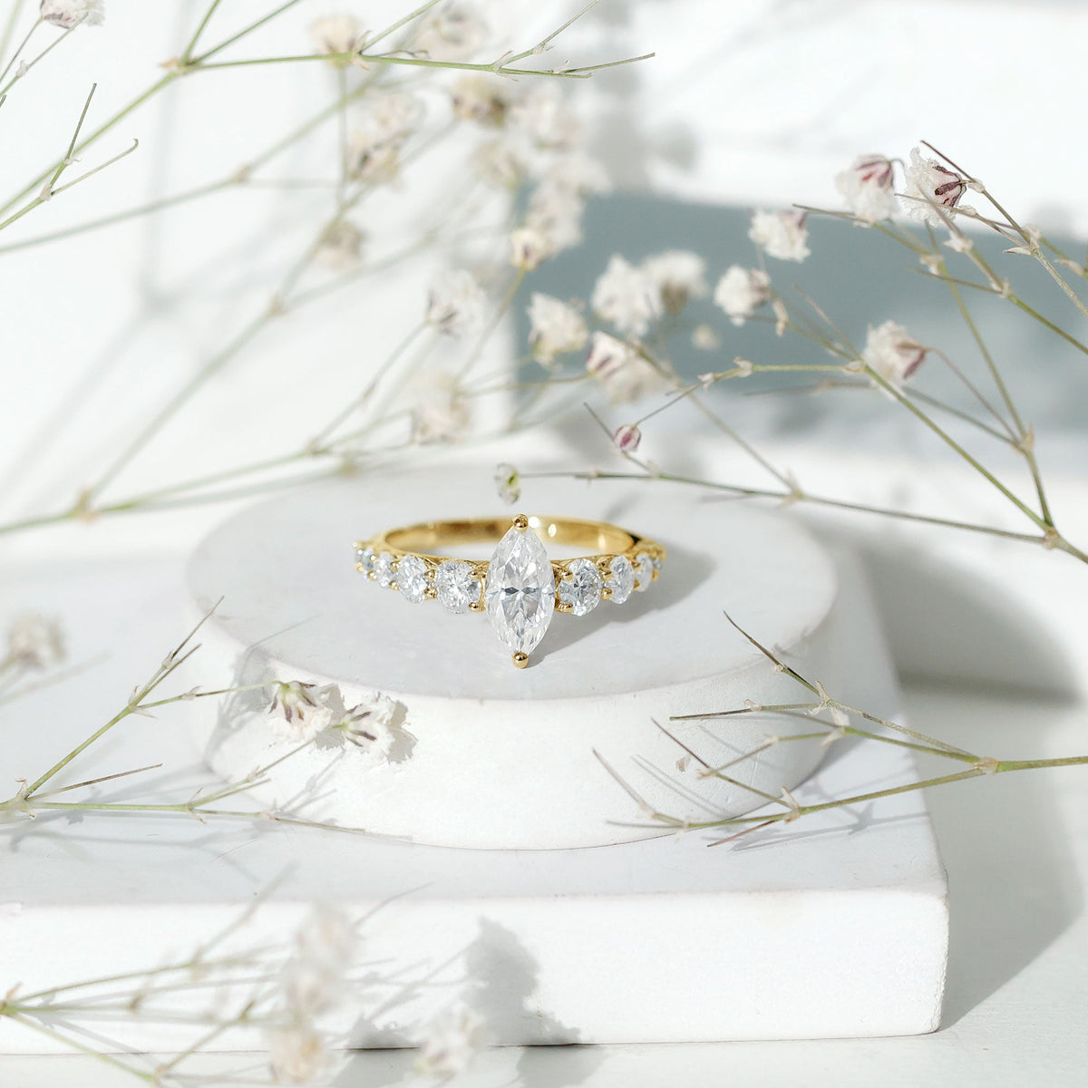 7x14 MM Marquise Moissanite Engagement Ring (Side Stone)