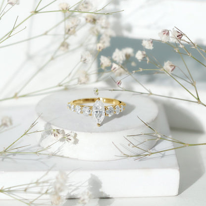 7x14 MM Marquise Moissanite Engagement Ring (Side Stone)