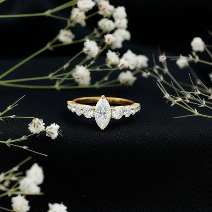 7x14 MM Marquise Moissanite Engagement Ring (Side Stone)