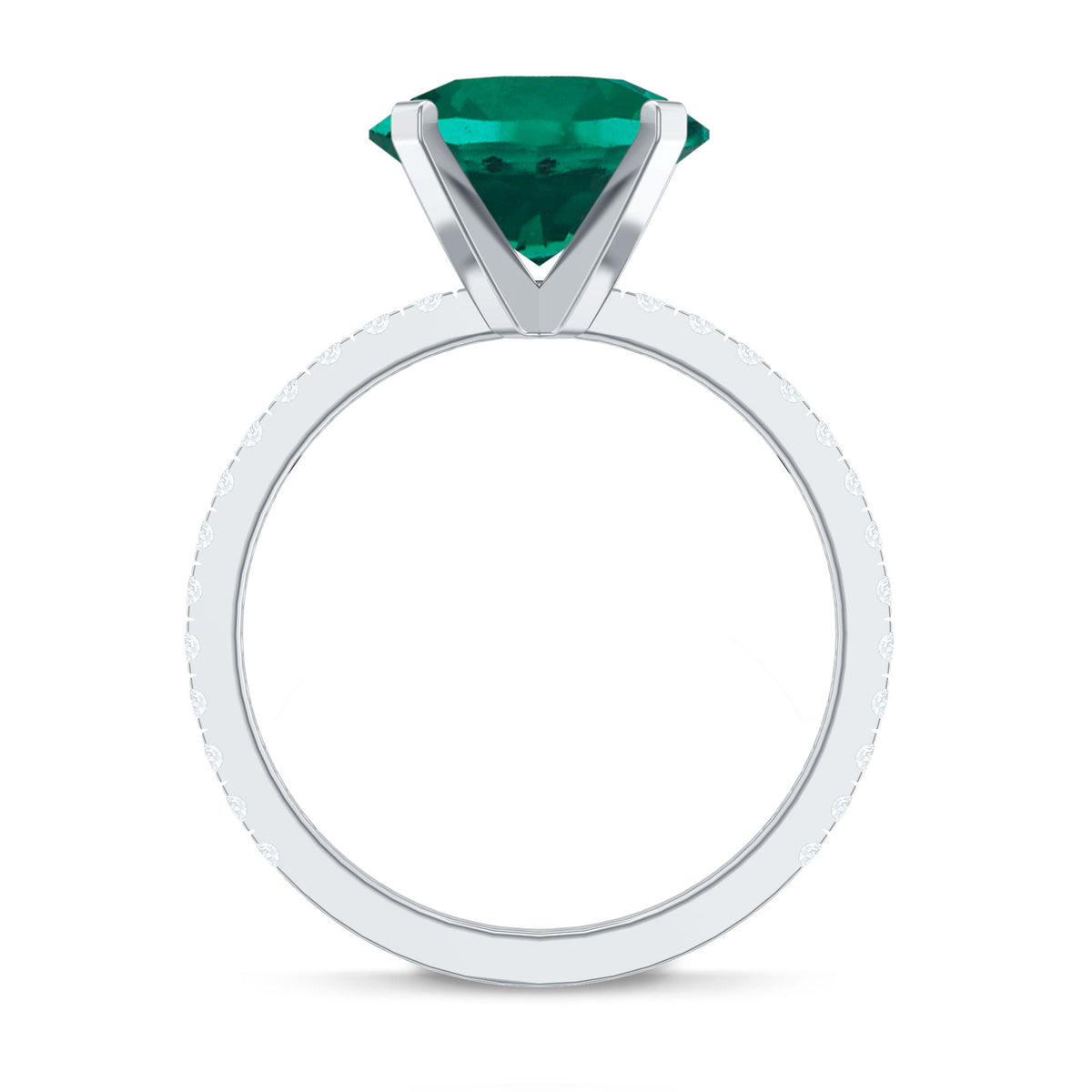 Certified 10 mm Solitaire Lab Grown Emerald Engagement Ring with Diamond