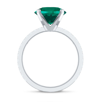 Certified 10 mm Solitaire Lab Grown Emerald Engagement Ring with Diamond