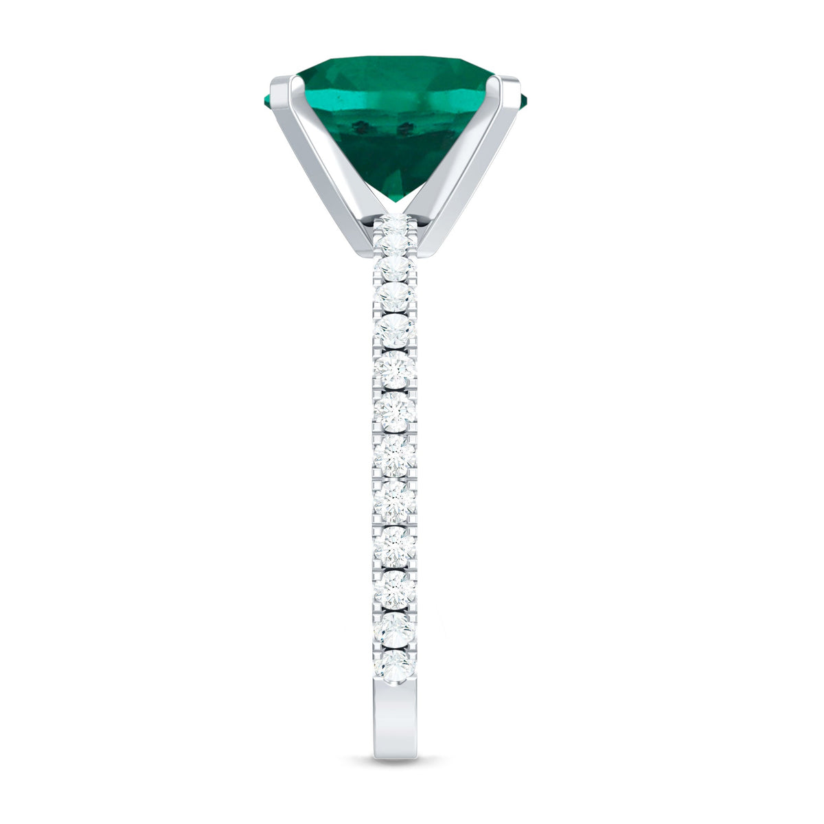 Certified 10 mm Solitaire Lab Grown Emerald Engagement Ring with Diamond