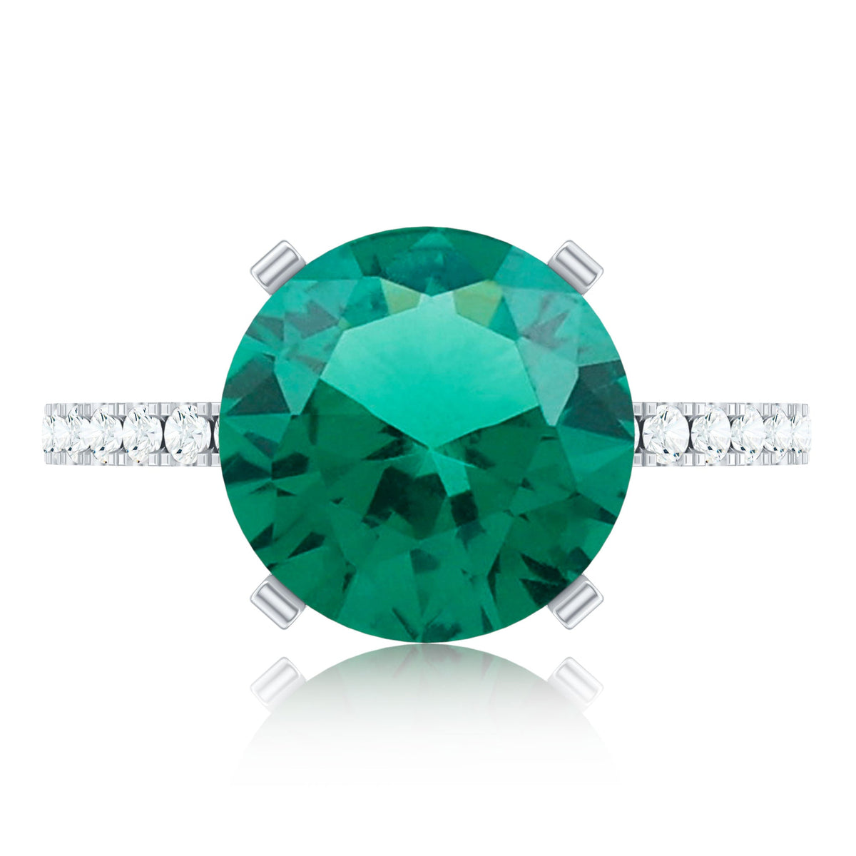 Certified 10 mm Solitaire Lab Grown Emerald Engagement Ring with Diamond