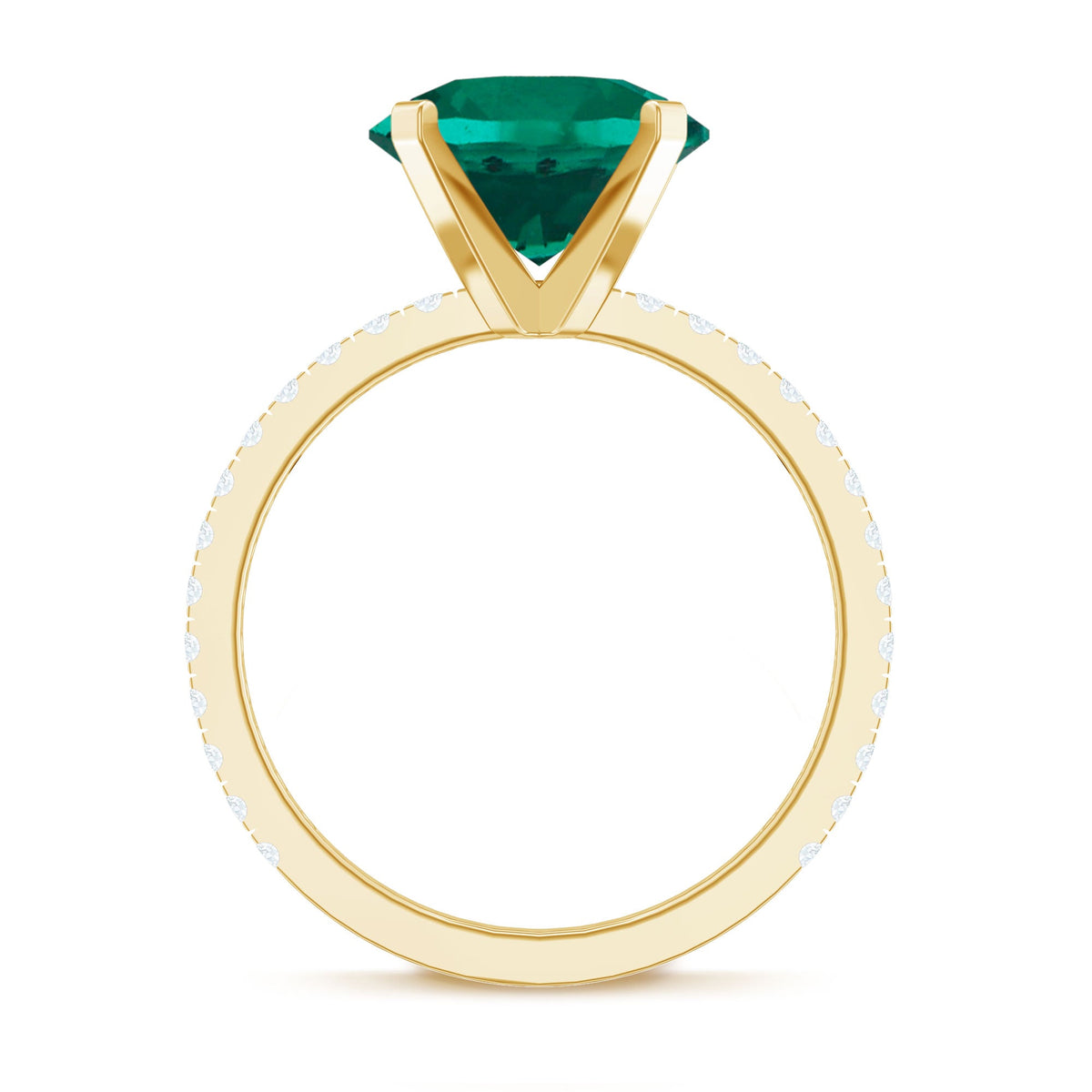 Certified 10 mm Solitaire Lab Grown Emerald Engagement Ring with Diamond