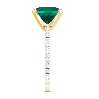 Certified 10 mm Solitaire Lab Grown Emerald Engagement Ring with Diamond