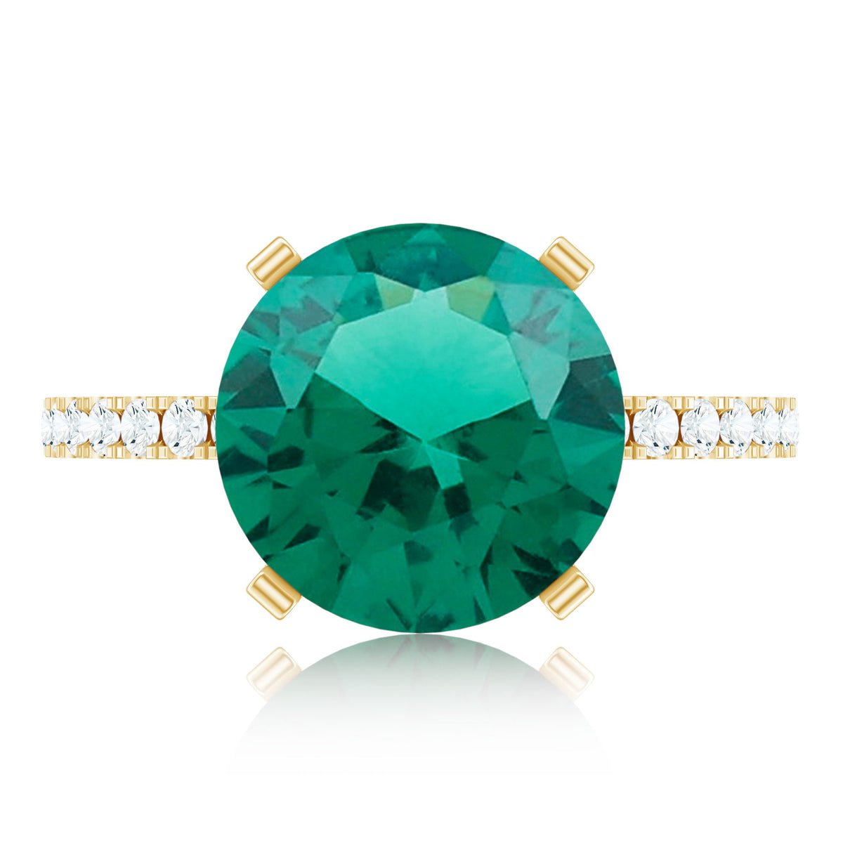Certified 10 mm Solitaire Lab Grown Emerald Engagement Ring with Diamond