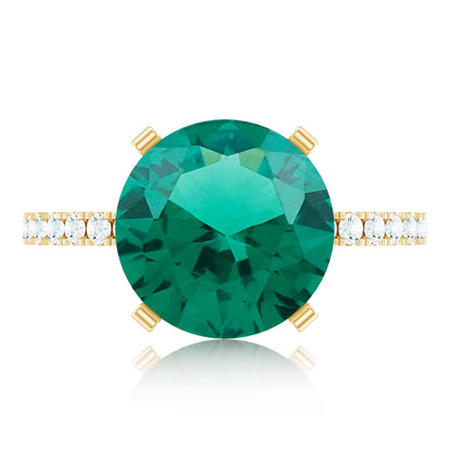 Certified 10 mm Solitaire Lab Grown Emerald Engagement Ring with Diamond