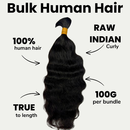 Natural 1B Raw Indian Curly Bulk Braiding Hair