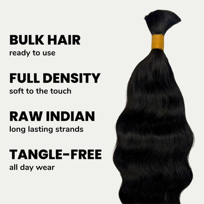 Natural 1B Raw Indian Wavy Bulk Braiding Hair
