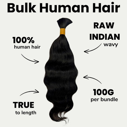 Natural 1B Raw Indian Wavy Bulk Braiding Hair