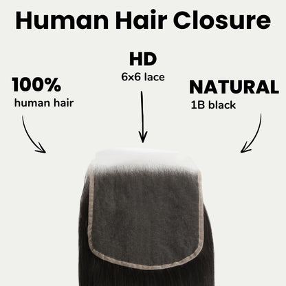 Straight 6x6 HD Lace Human Hair Closure