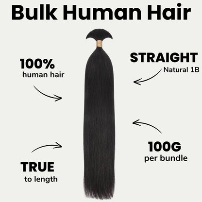Natural 1B Straight Bulk Braiding Hair