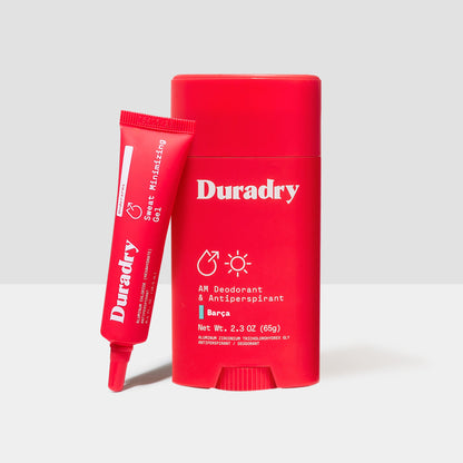 Red Duradry deodorant and antiperspirant packaging on a white background