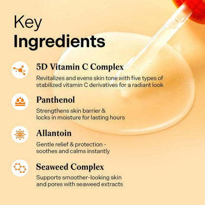 Key ingredients of a skincare product with a dropper on a beige background
