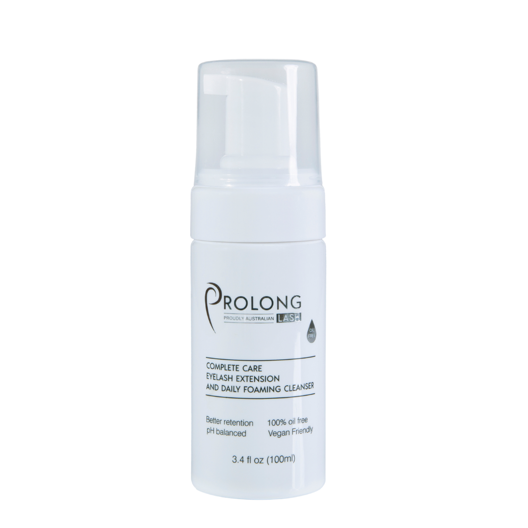 Foaming cleanser bottle labeled 'Prolong' on a transparent background
