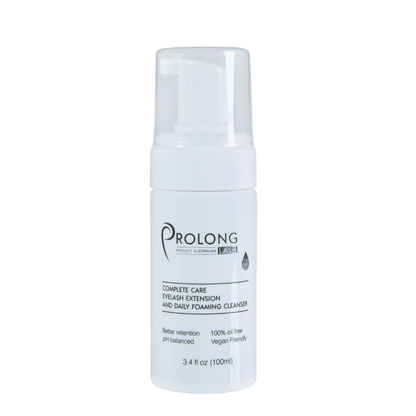 Foaming cleanser bottle labeled 'Prolong' on a transparent background