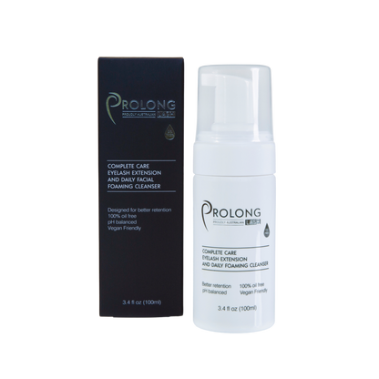 Prolong eyelash extension foaming cleanser with packaging on a white background