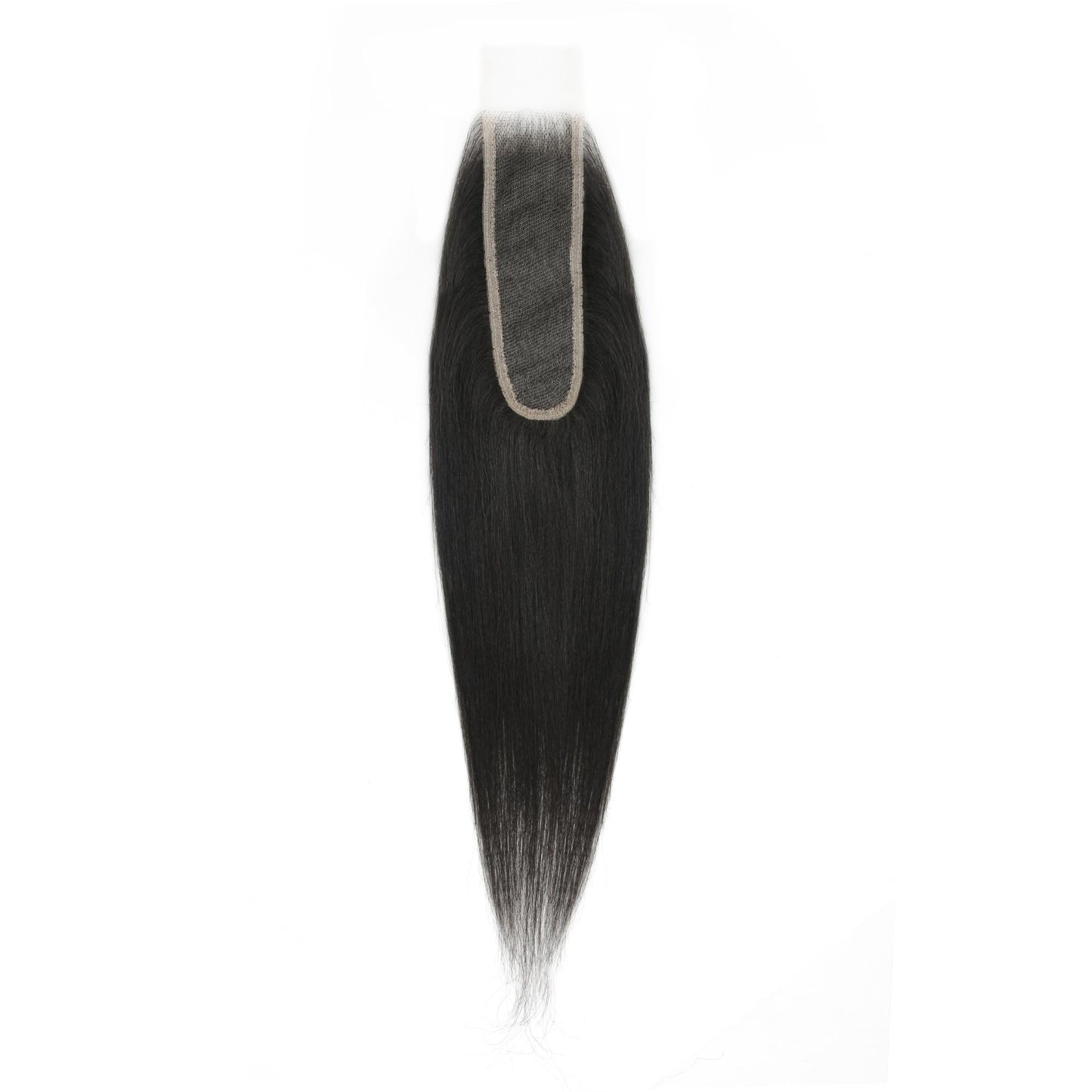 Black hair extension with a lace front on a white background