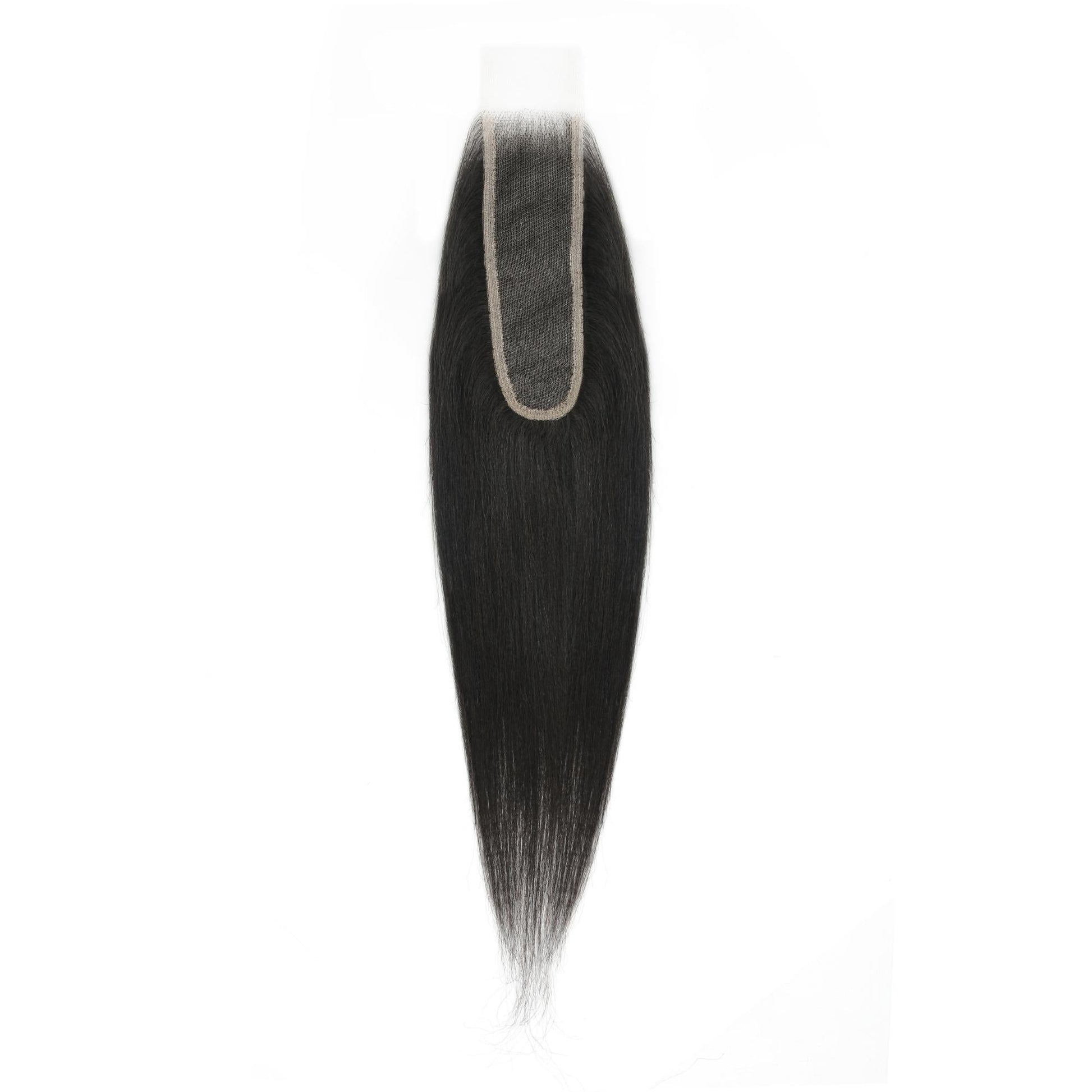 Black hair extension with a lace front on a white background