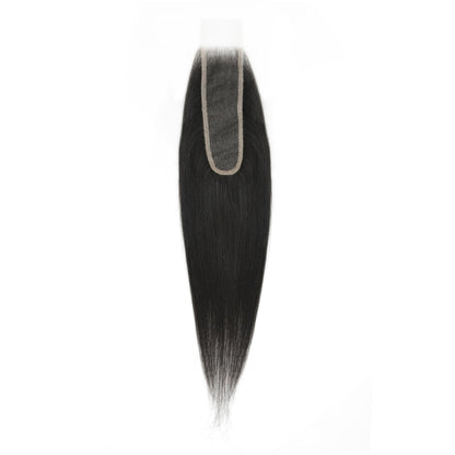Black hair extension with a lace front on a white background