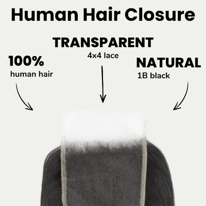 Yaki Straight 4x4 Transparent Lace Human Hair Closure