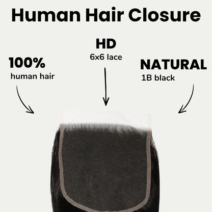 Yaki Straight 6x6 HD Lace Human Hair Closure