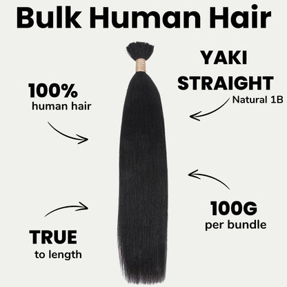 Natural 1B Yaki Straight Bulk Braiding Hair