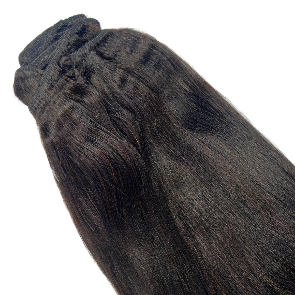 Dark brown hair extensions on a white background