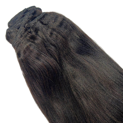 Dark brown hair extensions on a white background