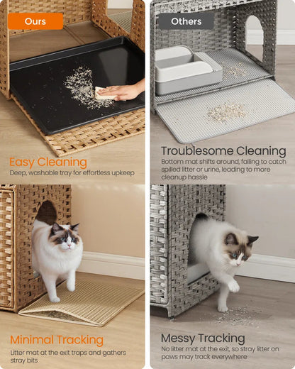 Hidden Litter Box | Boho Handwoven Rattan