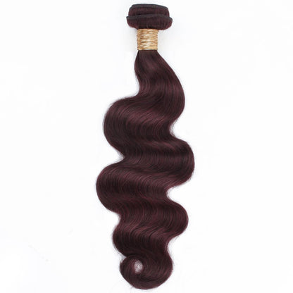 Burgundy hair extension with a gold clip on a white background