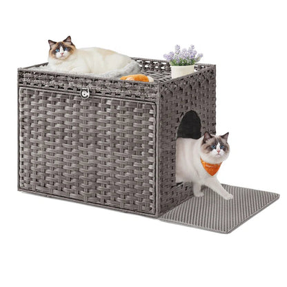 Hidden Litter Box | Boho Handwoven Rattan