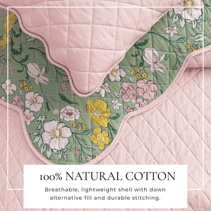 Floral Print & Scalloped Cotton Quilt Set | Gwen Collection