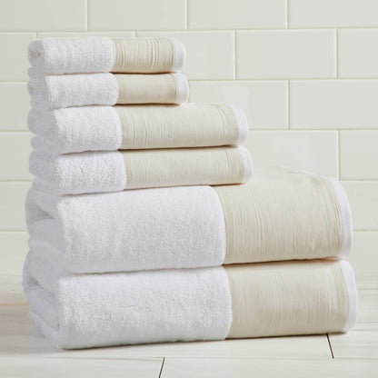 Cotton Linen-Like Border 6-Piece Towel Set - Priya Collection