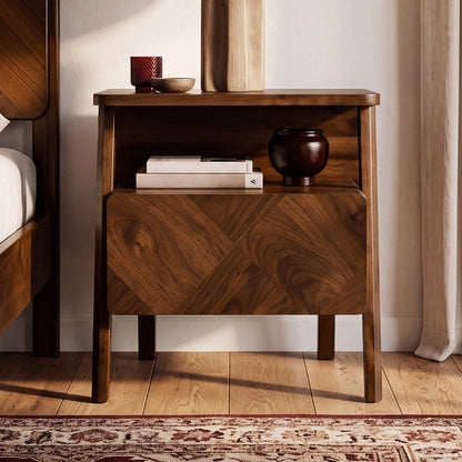 Rum Handcrafted Solid Wood Nightstand