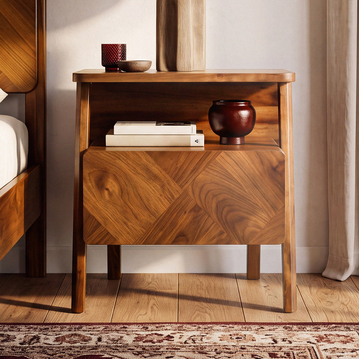 Rum Handcrafted Solid Wood Nightstand