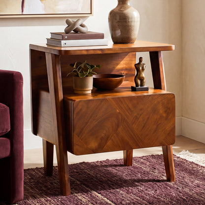 Rum Handcrafted Solid Wood Nightstand