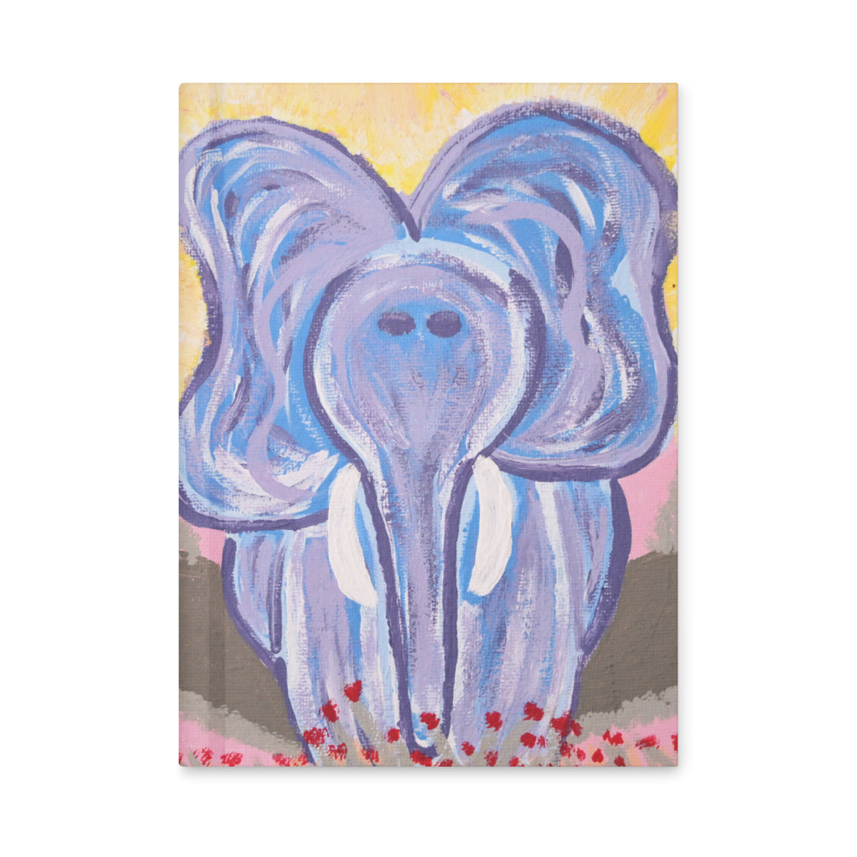 Cartoon Style elephant in acrylic paint on cover of hardcover journal by Paint Your Palette.