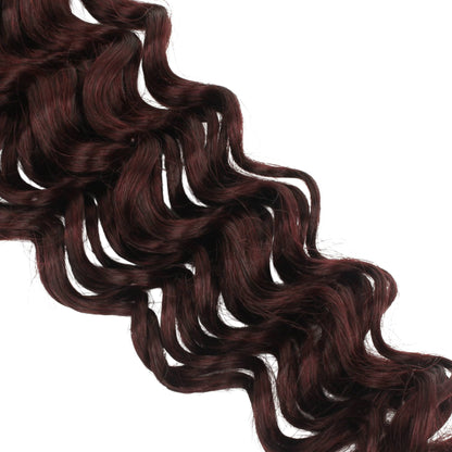 Close-up of dark brown hair extensions on a white background