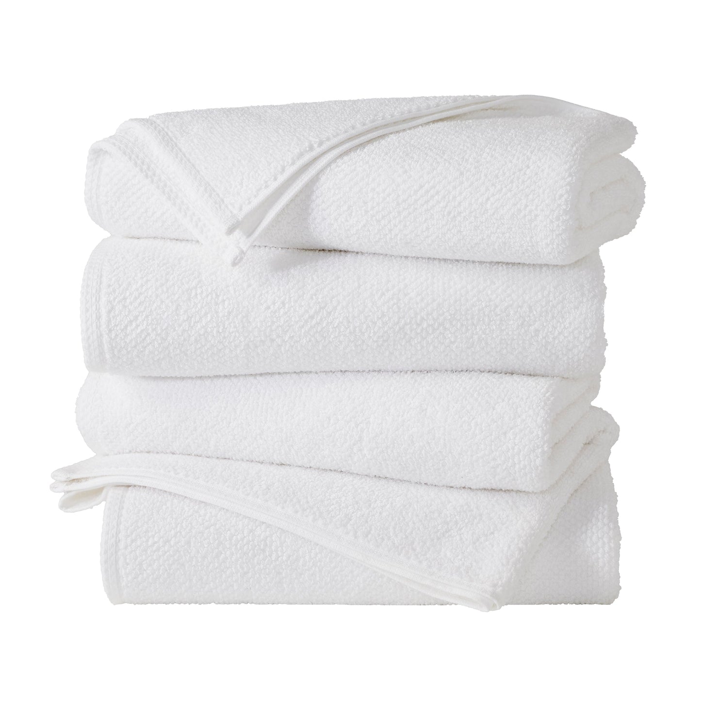 Stack of white towels on a white background