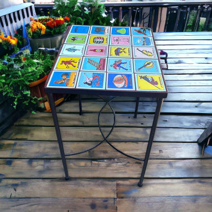 Handmade Accent Tile End Table | Talavera Lotería Tiles