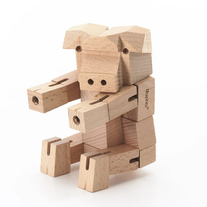 Morphits® Modern Wooden Pig Decor – Interactive Puzzle & Art Piece