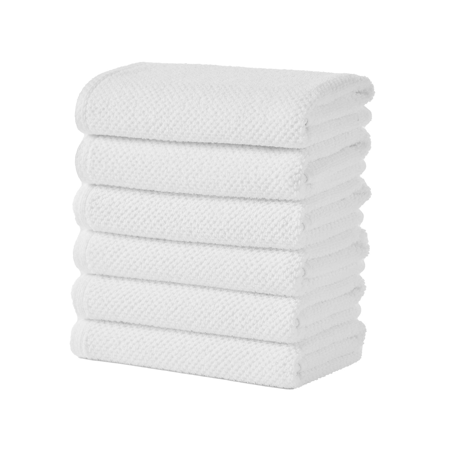 Stack of white towels on a white background