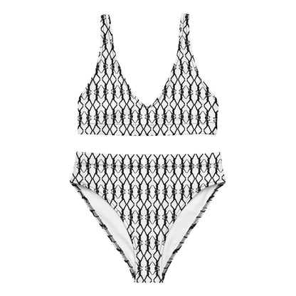 Black and white pattern bikini set on a white background