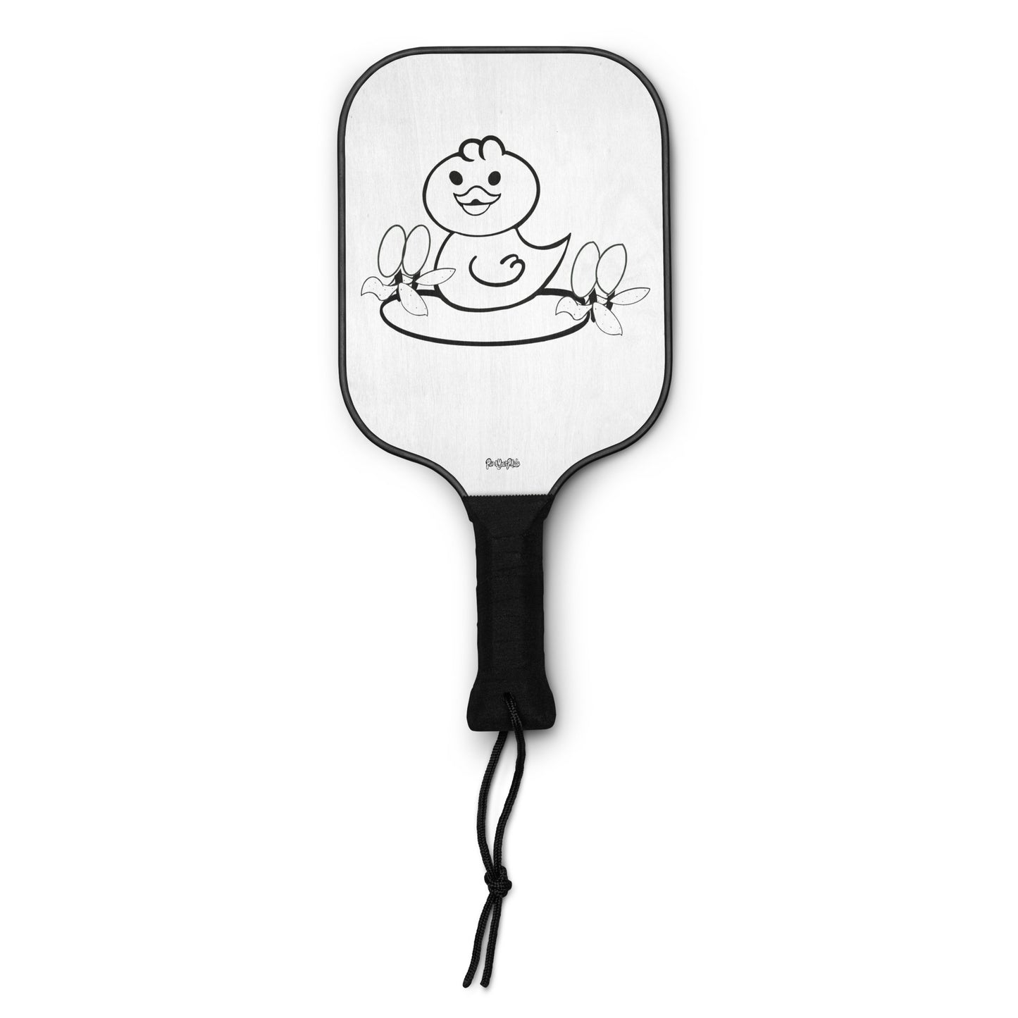 Paint Your Palette style Paddle with a cartoon duck design on a white background