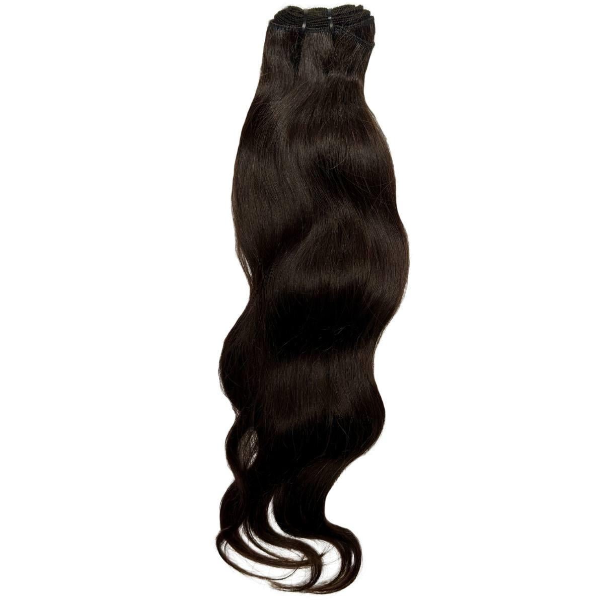 Dark brown hair extensions on a white background